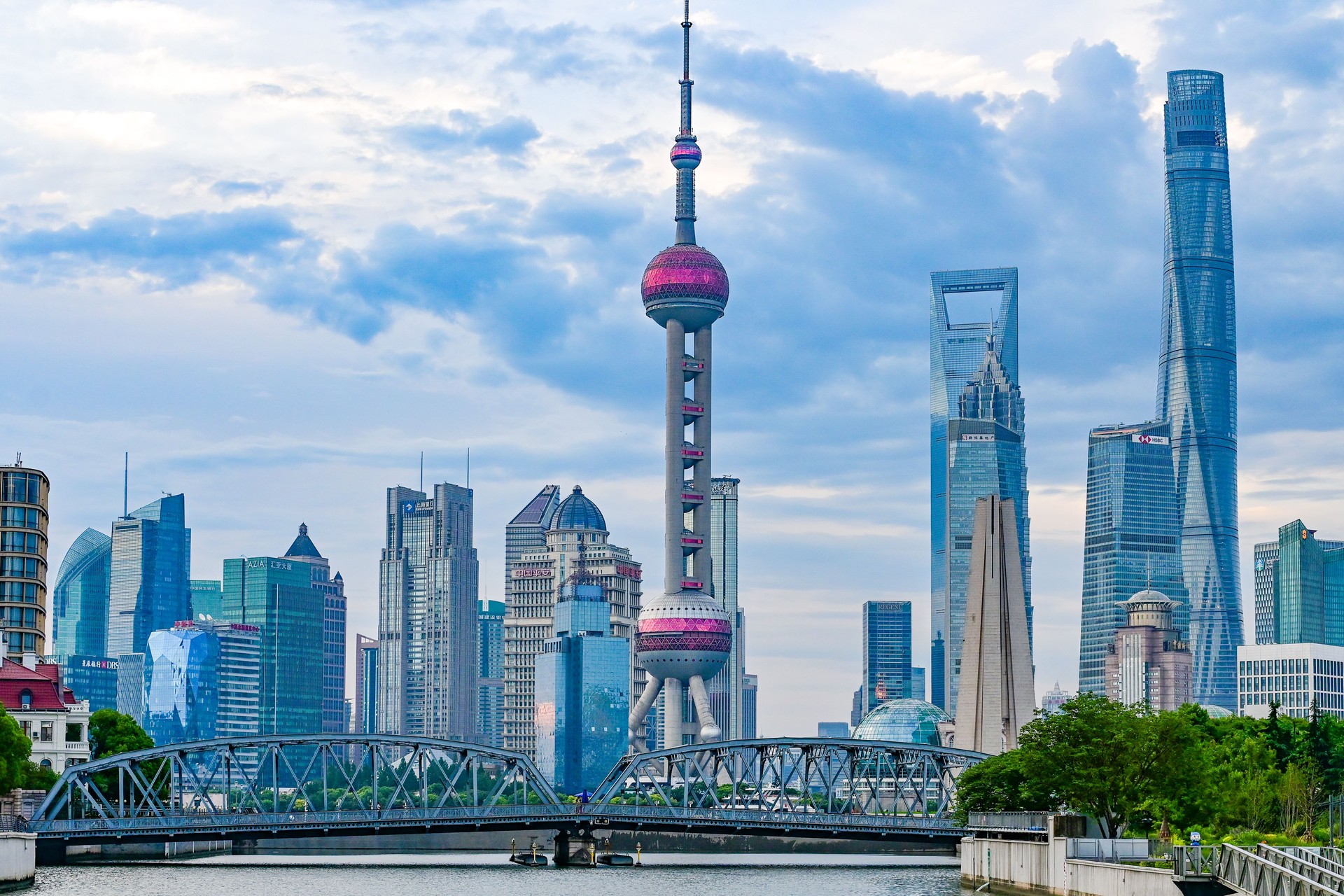 Oriental Pearl from the Suzhou River, Shanghai, early morning