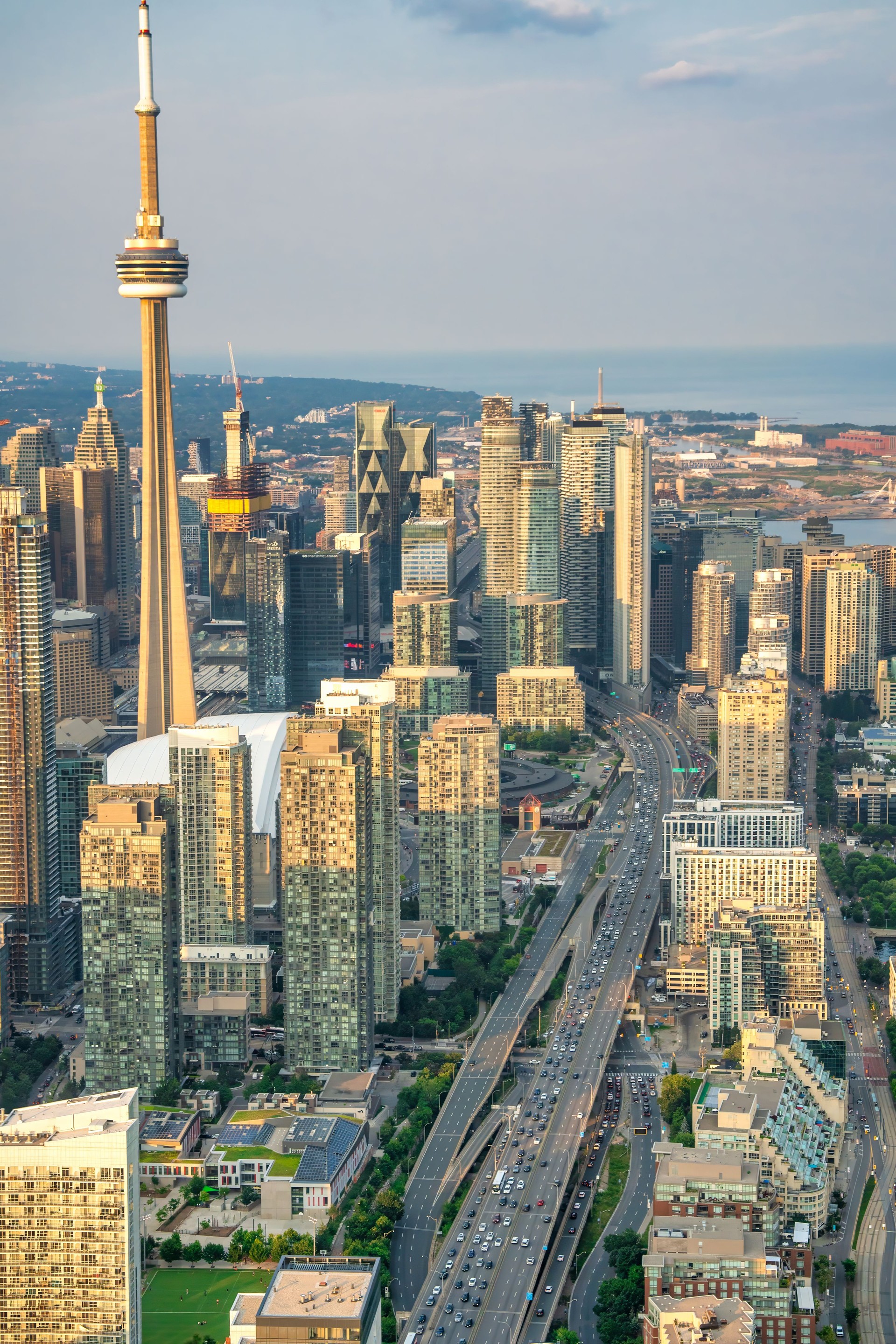 Twilight Over Toronto. Stunning Aerial View from Helicopter